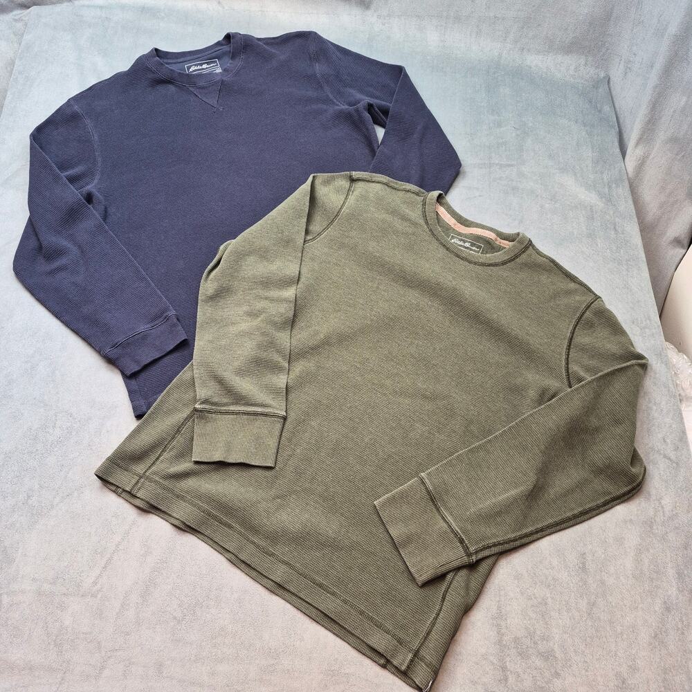 LOT OF 2 Eddie Bauer Waffle Knit Thermal Cotton Shirt Mens Base Layer Size L